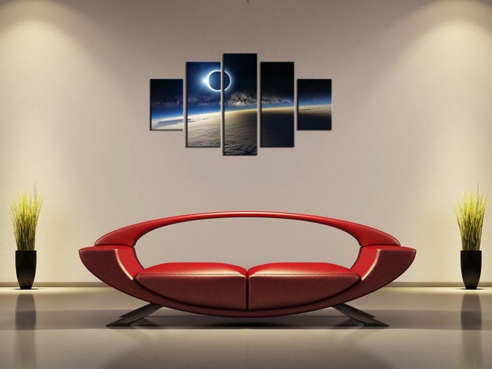 HappyHouseArt 5 Panel Large Abstract Solar Eclipse from Space Canvas Print Painting Modern Still Life Earth Wall Art Picture Home Decor Framed Ready to Hang