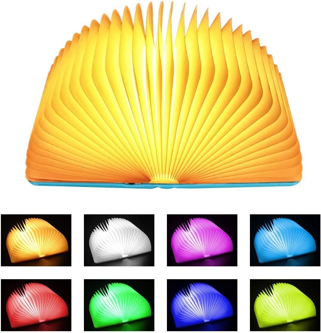 XIUDI 8 Colors Folding Book Lamp,Upgraded Version Portable Desk Light,Novelty LED Paper Lantern with USB Rechargeable Night Light,Blue (Size 8.6Ã—6.3Ã—1in)