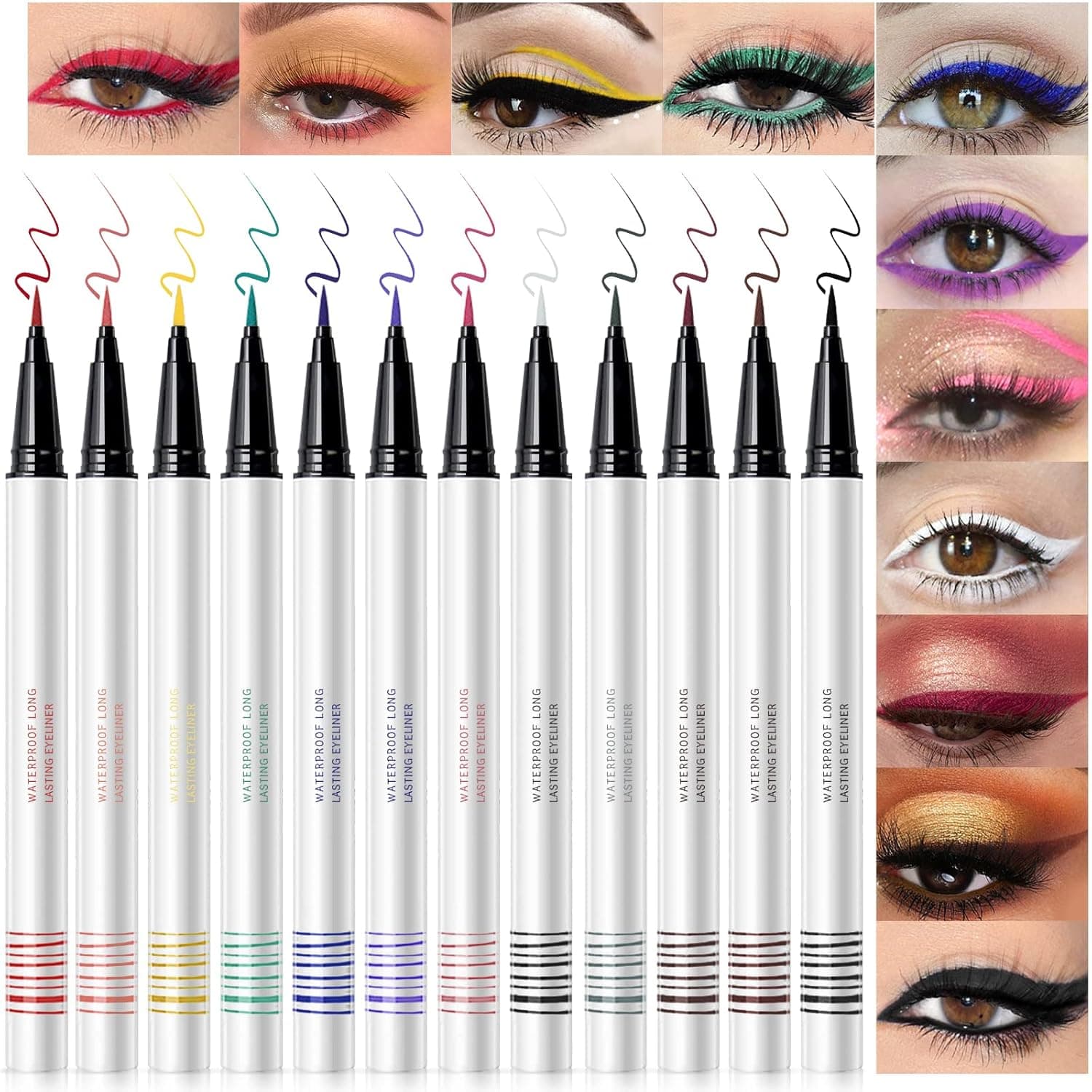 NewBang 12 Colors Liquid Eyeliner Set,Matte Colorful Liquid Eye Liner Pen,Waterproof Long Lasting Colored Neon Makeup Liners,Smudge-Proof Smooth Eyeliner Pencil