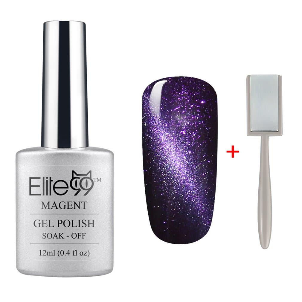 Elite99 Magnetic 3D Cat Eye Gel Polish Soak Off UV LED Nail Art Manicure Varnish Free Magnet 9901 Black Brown with Gold Eye (6596 - Shimmer Clematis Blue)