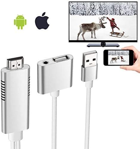 HDMI Cable Adapter, Elegant Choise HD Mirroring Cable Smart Cable To HDMI 1080P Connector HDTV Monitor Projector Adapter Compatible For iOS/Android Smartphone, Laptop USB Charging