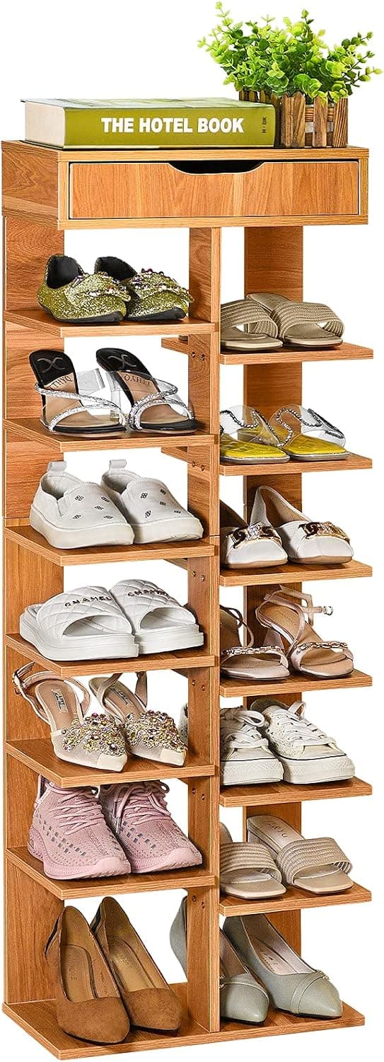 Shoe Rack Storage Wooden ,Vertical Shoe Rack, Provides Storage Space For Up To 14 Pairs Of Shoes, Used To Store Shoes And Other Sundries In Corridors, Kitchens, Bedrooms, etc.