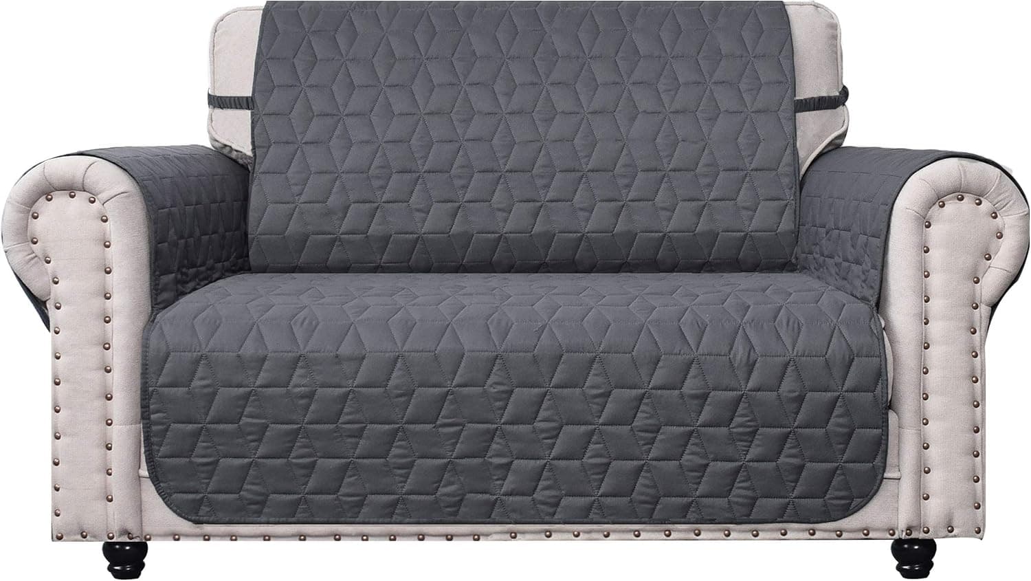 Ameritex Loveseat Cover Water-Resistant Quilted Furniture Protector with Back Nonslip Paws Slipcover for Dogs, Kids, Pets Loveseat Slipcover Stay in Place for Leather (Dark Grey, 54'')