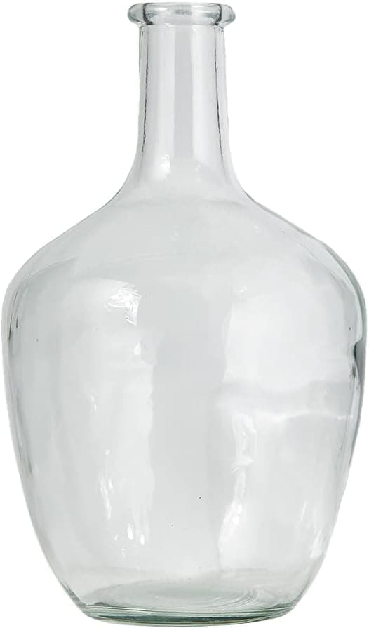 Serene Spaces Living Clear Glass Bottle Vase, Farmhouse Style Curvy Bottle Vase for Coffee Table, Fireplace Mantel, Indoor Decorations, Long-Stemmed Plant Vase, Measures 6" Diameter & 10" Tall