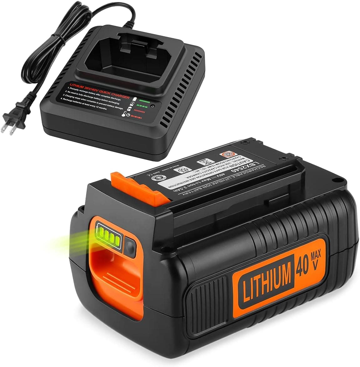 ANTRobut 3.0Ah 40V Max Replacement Black and Decker 40V Lithium Battery LBX2540 LBX2040 LBX1540 LBXR36 LBXR2036 and 40V Black Decker Charger LCS40 Fast Charger