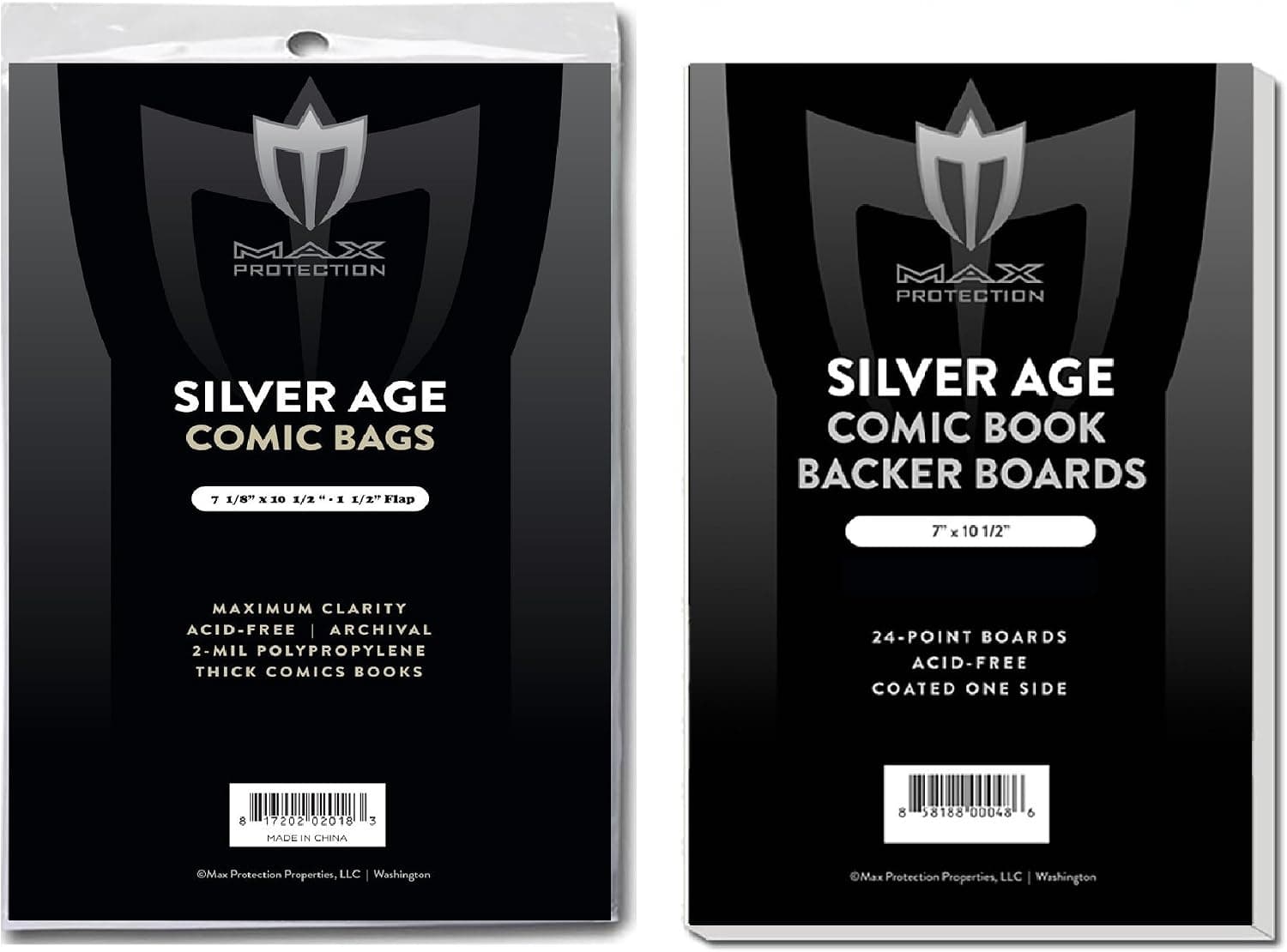 (100) SILVER Size Ultra Clear Comic Book Bags and Boards - by Max Pro (Qty= 100 Bags and 100 Boards)
