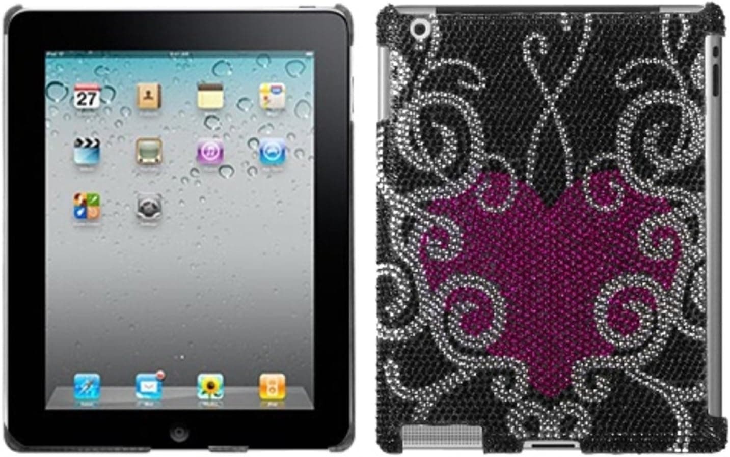 Asmyna Trapped Heart Diamante SmartSlim Back Protector Cover for iPad 2/iPad 4 with Retina Display/The New iPad (IPAD2HPCBKDM126WP)