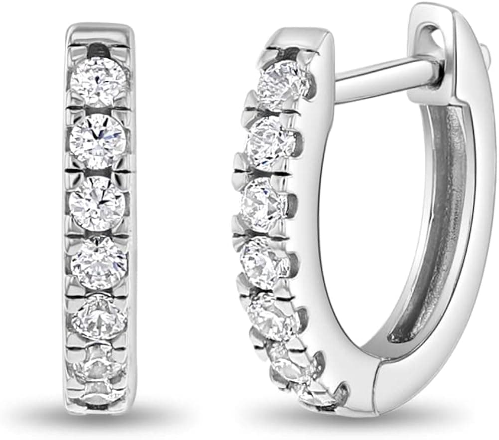 925 Sterling Silver Classic Clear Cubic Zirconia Hoop Huggie Earrings for Young Girls - Popular Small Hoop Earrings for Young Girls and Pre-teens with Shimmering Cubic Zirconia Stones