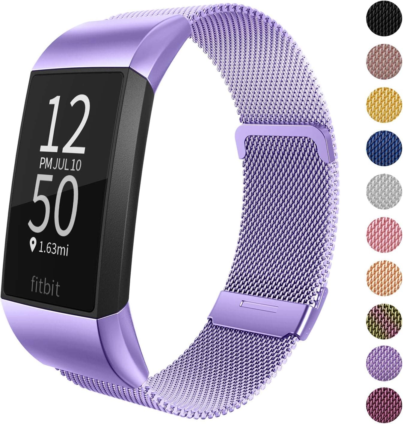 Limque Metal Replacement Bands for Fitbit Charge 3 / Charge 3 SE/Charge 4, Magnetic Wristbands for Women Men Multi-Color (Large, Lavender)