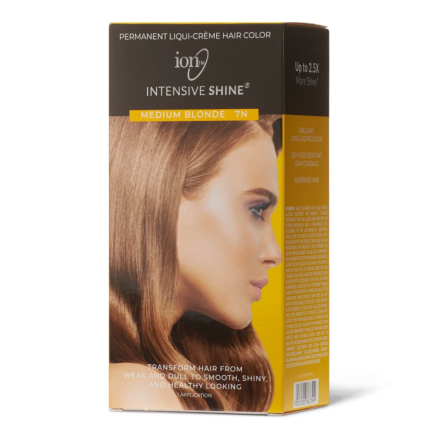ION Intensive Shine Permanent Liqui-Creme Hair Color Kit Fade Resistant Gray Coverage 2.5 Times More Shine Brilliant Long Lasting Color - Medium Blonde 7N