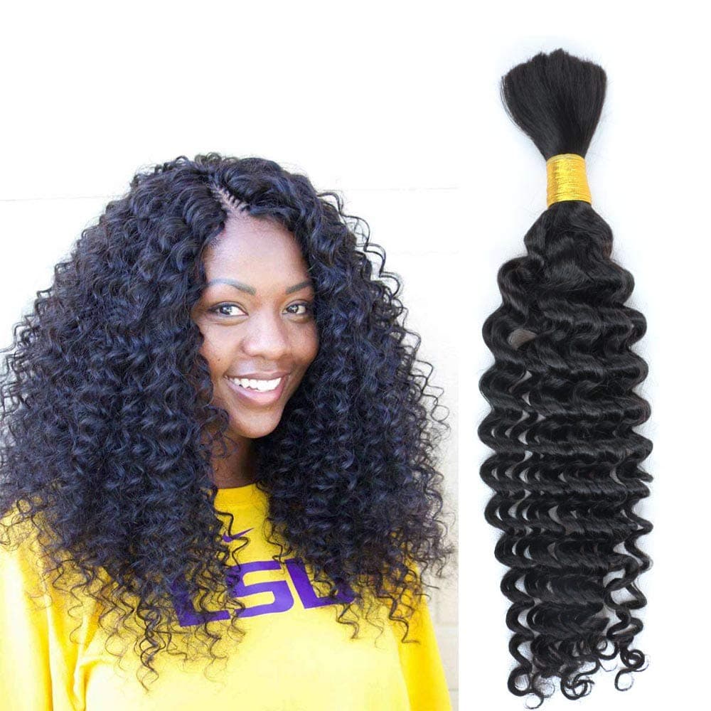 Hannah Deep Weave Bulk Braiding Hair Human Hair Micro Braids Mixing length 50g Each Bundle (16"18"20") Natural Black Color