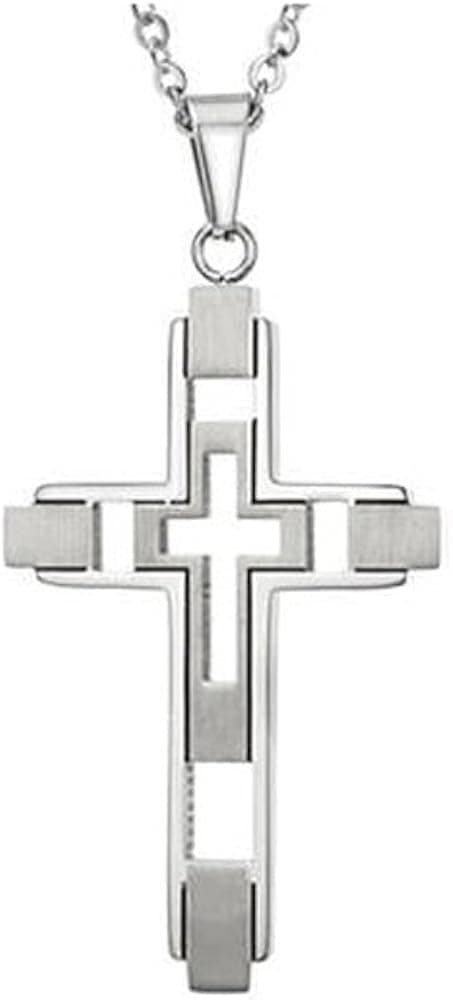KATGI Fashion Men's Titanium Steel Checked Cross Pendant Necklace