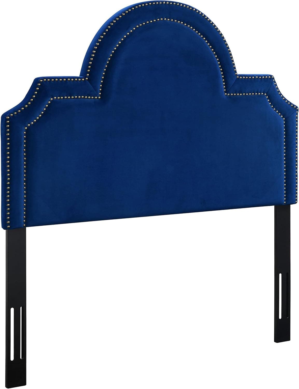 TOV Furniture The Laylah Collection Velvet Upholstered Wood & Metal Headboard, Twin Size, Navy Blue