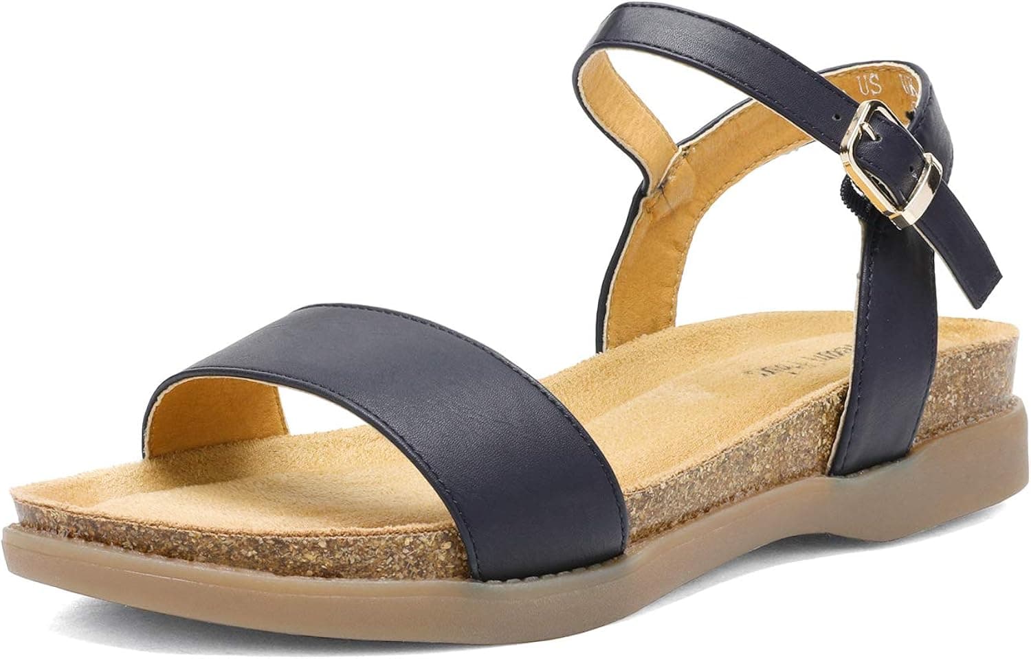 DREAM PAIRS Women's Navy Open Toe One Band Ankle Strap Soft Flat Sandals Size 8 M US Lunna