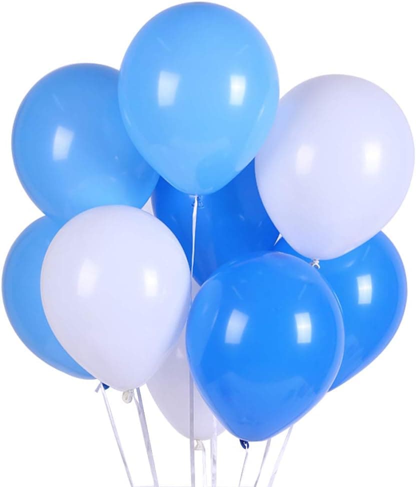 LFYDM Latex Balloon 100 pcs 12 inch ： White and Blue and Light Blue Latex Balloons