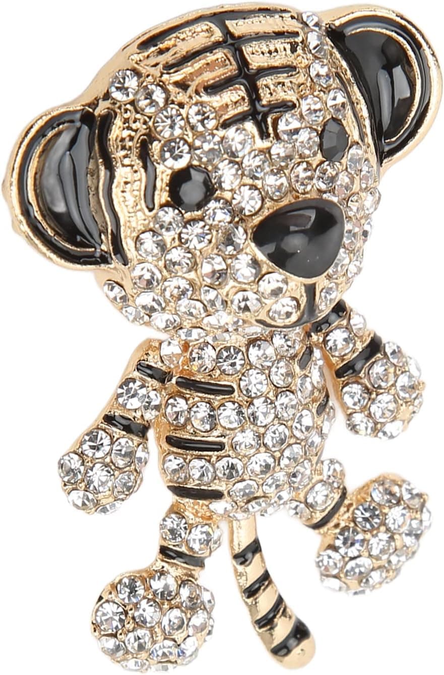 Wene Silver Brooch Pins, Cute Tiger Shape Unique Beautiful Rhinestone Brooch Widely Used for Clothes Decoration for Gift for Women(Gold)