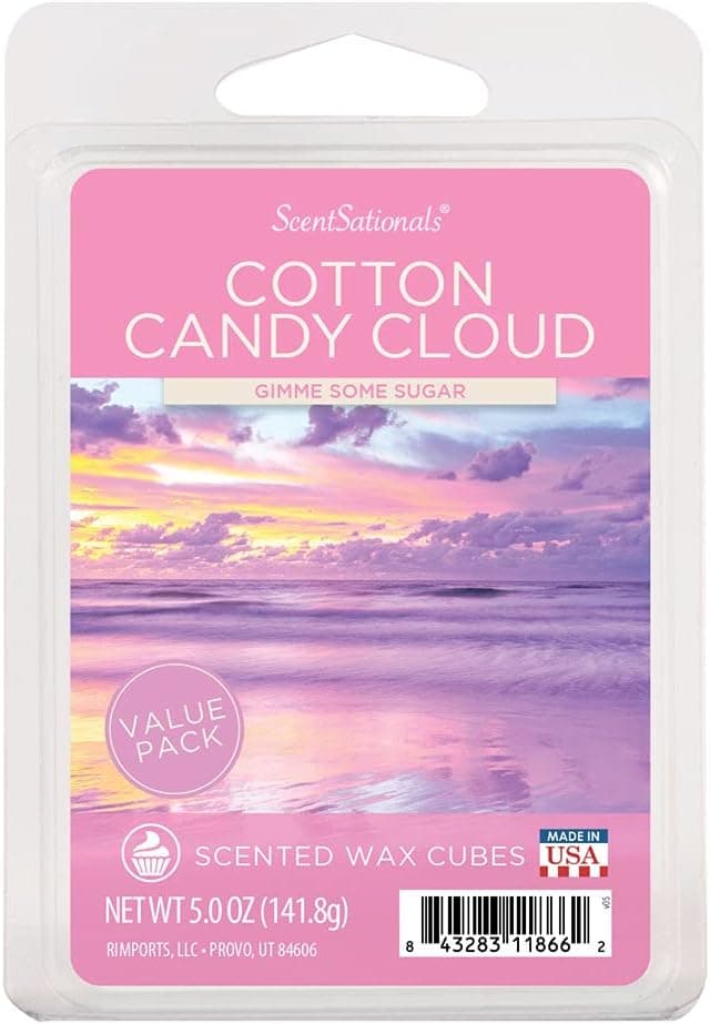 Scentsationals Scented Wax Fragrance Melts 5.0 oz - Cotton Candy Cloud - 12 Wax Cubes Pack, Home Warmer Tart, Electric Wickless Candle Bar Air Freshener, Spa Aroma Decor Gift - Value Pack