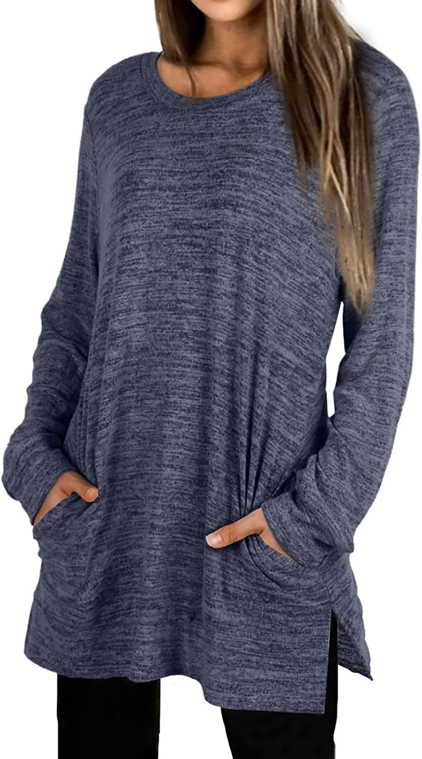 Womens Casual Sweatshirts Long Sleeve Shirts Oversized With Pocket Tunic Tops S-2XL