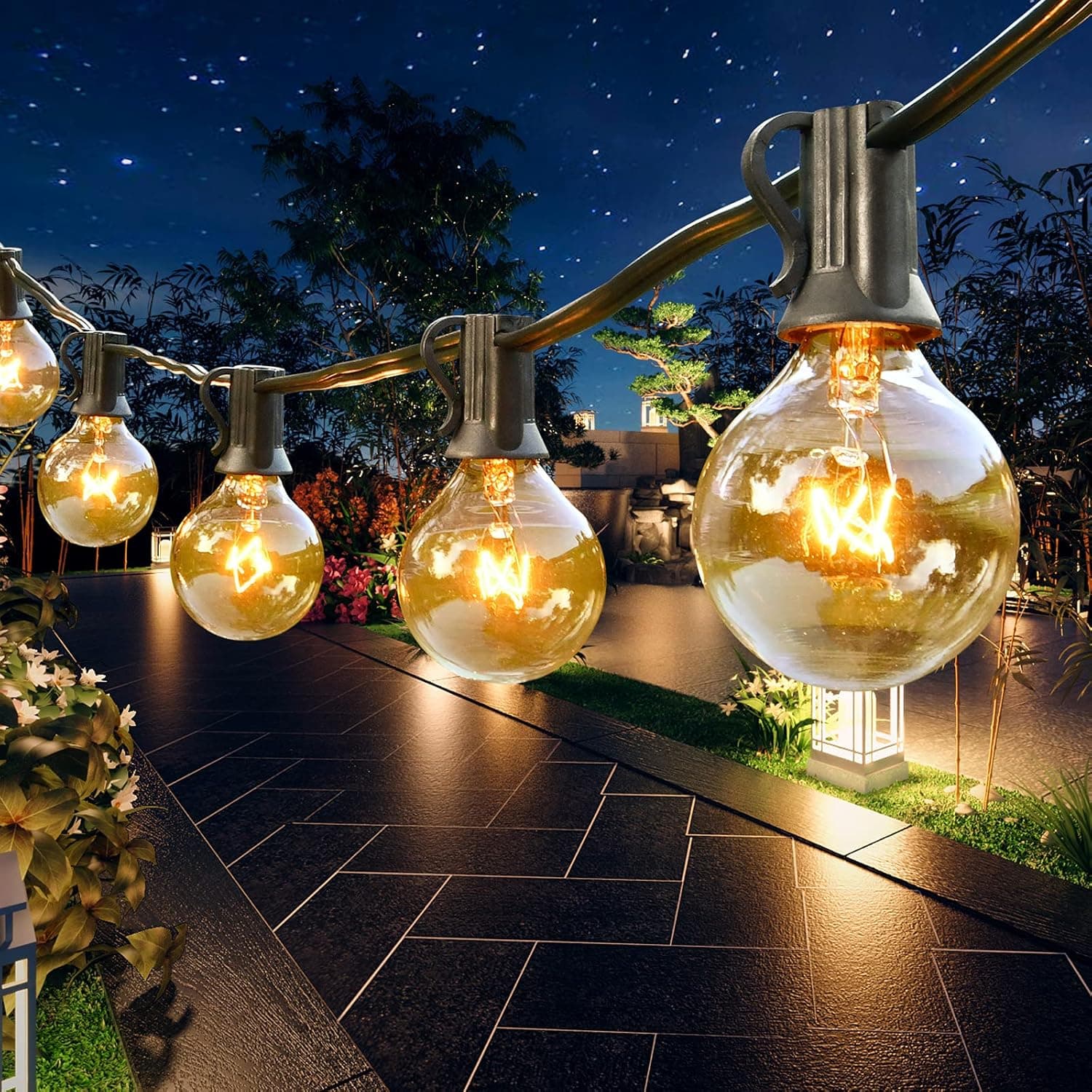 Outdoor String Lights 120ft,G40 126 Edison Bulbs(6 Spare) Globe Patio Lights UL Listed Waterproof Hanging String Lights for Porch Backyard Bistro Garden Indoor Decor,Commercial Grade,E12 Socket