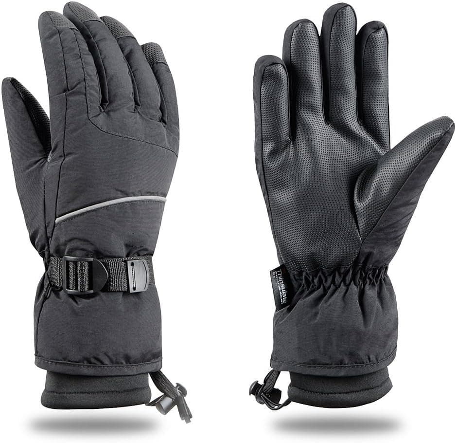 Ski Gloves Snowboard Snowmobile Waterproof Windproof 3M Thinsulate Winter Warm Snow Cold Gloves, Black, X-Large
