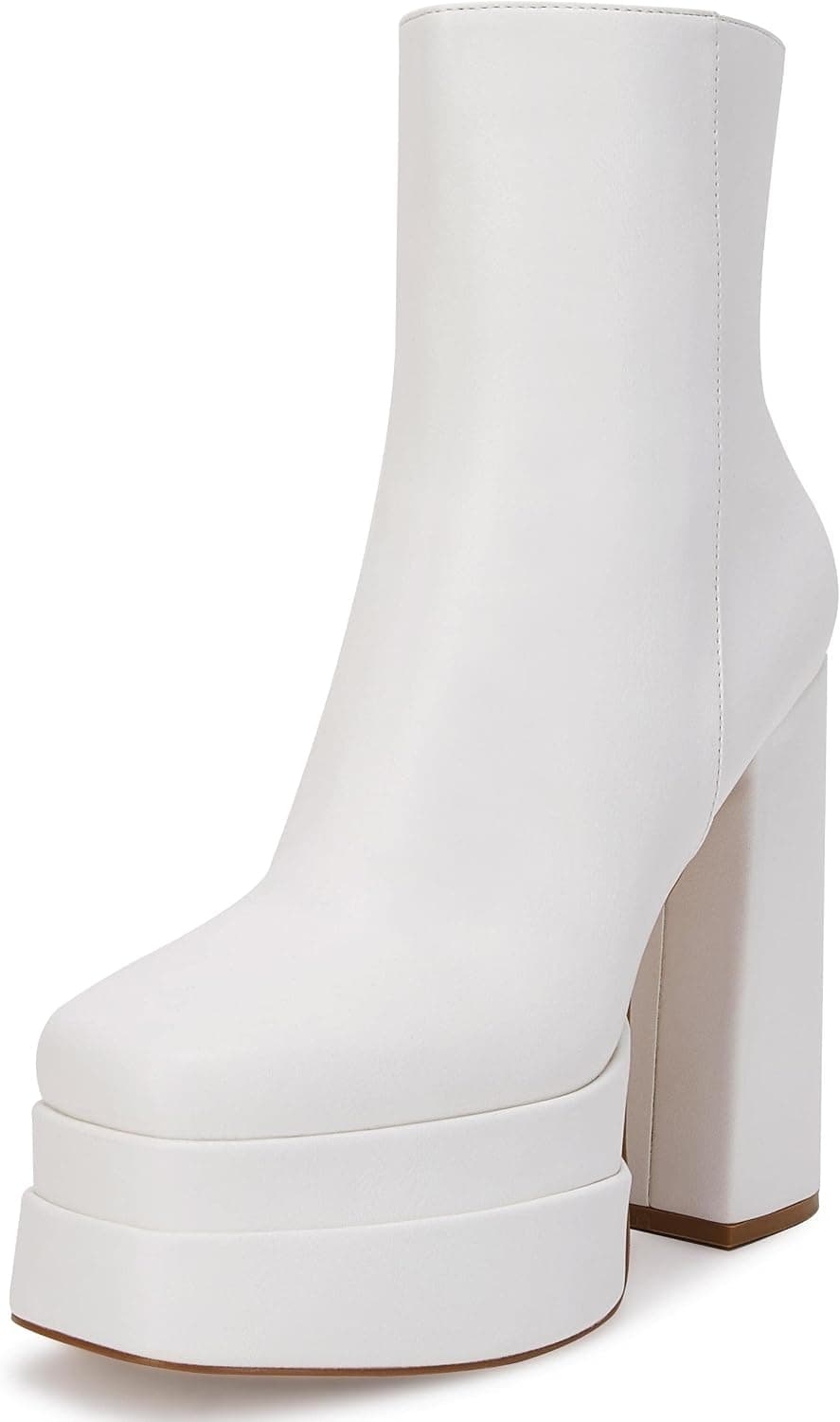 VETASTE Womens Platform Boots Square Toe Chunky Heel Side Zipper Sassy Platform Ankle Boots Comfortable Combat Goth Boots