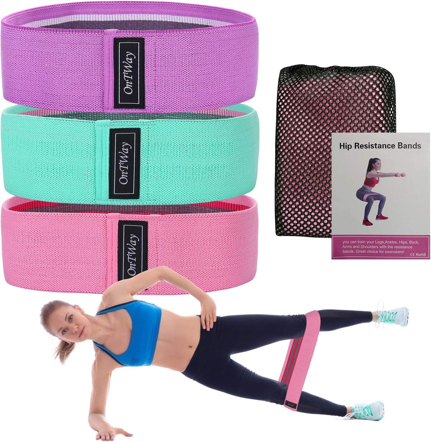 iykenmail Resistance Bands for Legs and Hips, Antiskid Hip Exercise Bands, Sports Fitness Bands, Effective Body Shaping Bands (Green, Pink, Purple)