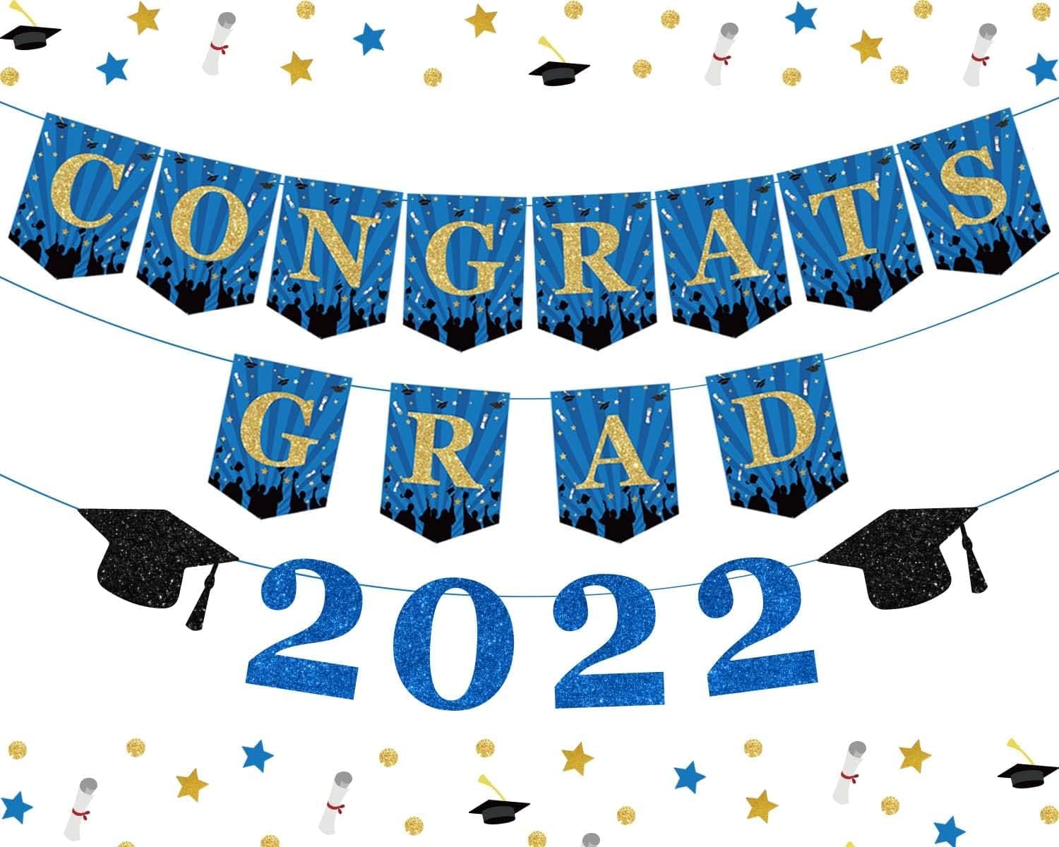 Congrats Grad Banner, Royal Blue Graduation Banner 2022 for Senior High College Graduation Party Decorations