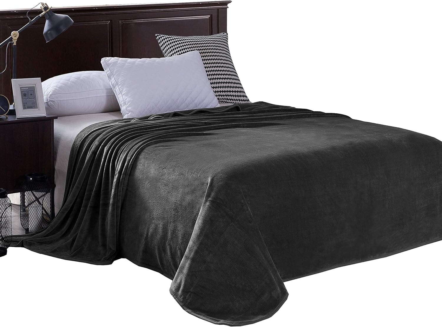 EXCLUSIVO MEZCLA Luxury King Size Flannel Velvet Plush Solid Bed Blanket as Bedspread/Coverlet/Bed Cover (90" x 104", Grey) - Soft, Lightweight, Warm and Cozy