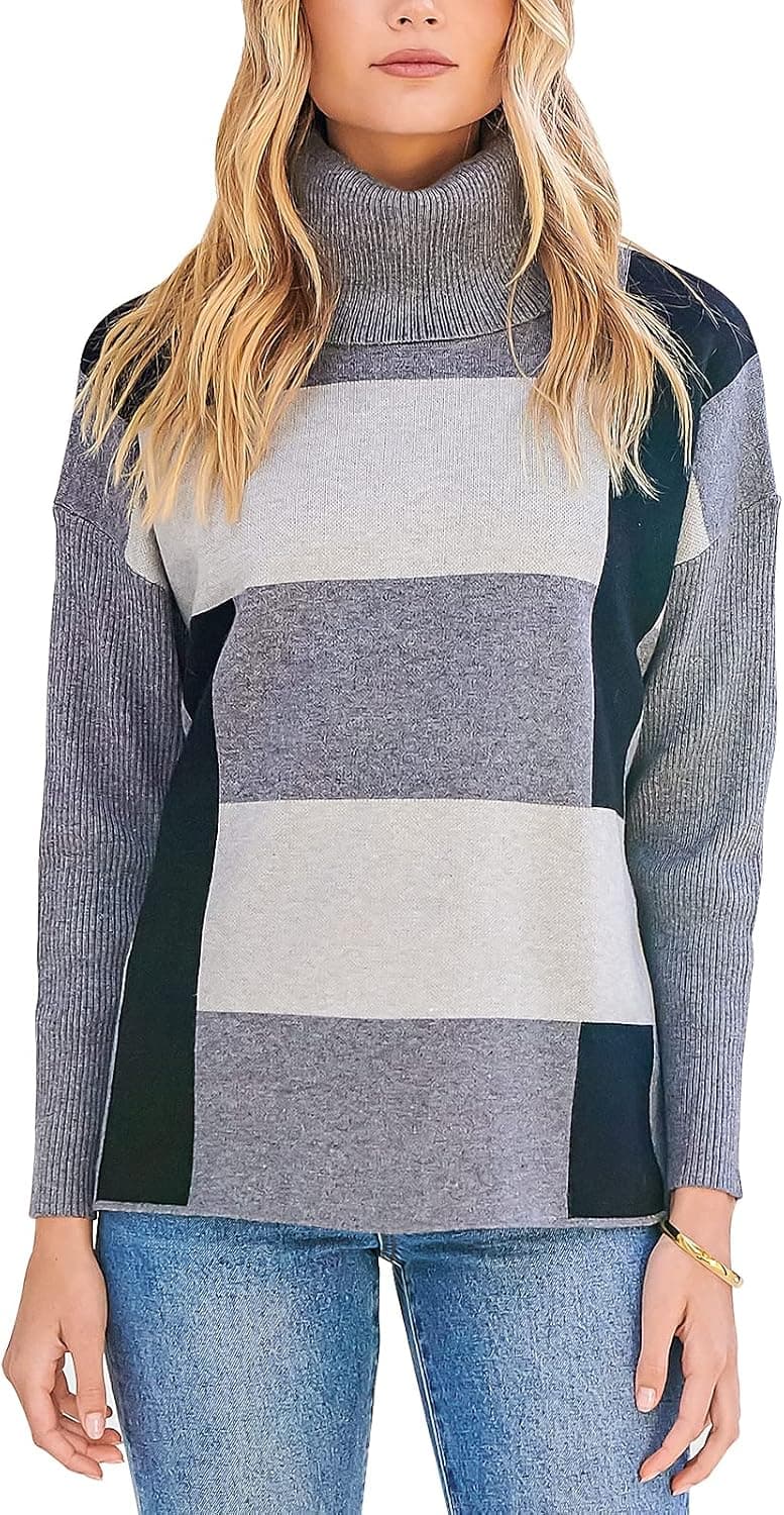 ANRABESS Women's Turtleneck Oversized 2022 Long Batwing Sleeve Spilt Hem Knit Tunic Pullover Sweater Tops
