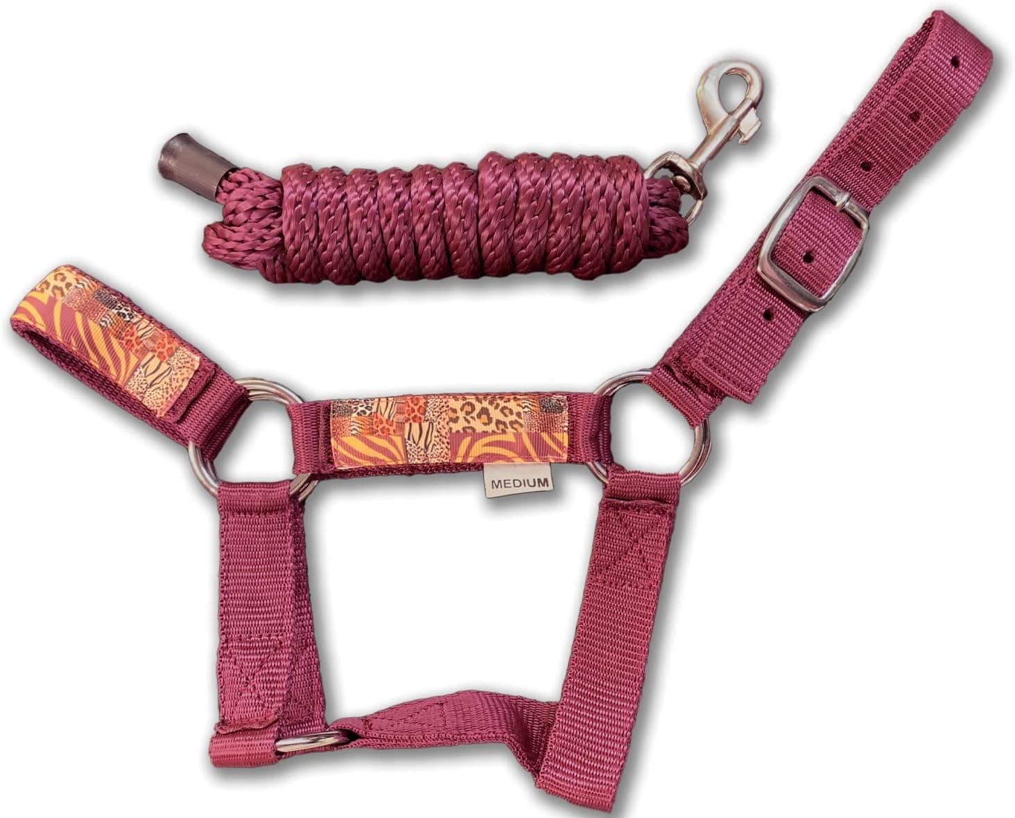 HalterUp Miniature Horse Halters and Lead Ropes (2 Item Bundle) Available in 10 Colors (Maroon, Large)
