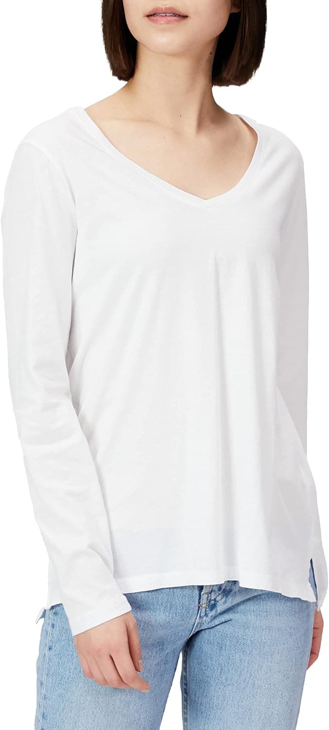 DNU Amazon Brand - Goodthreads Women's Washed Jersey Cotton Long-Sleeve V-Neck T-Shirt, White, Medium