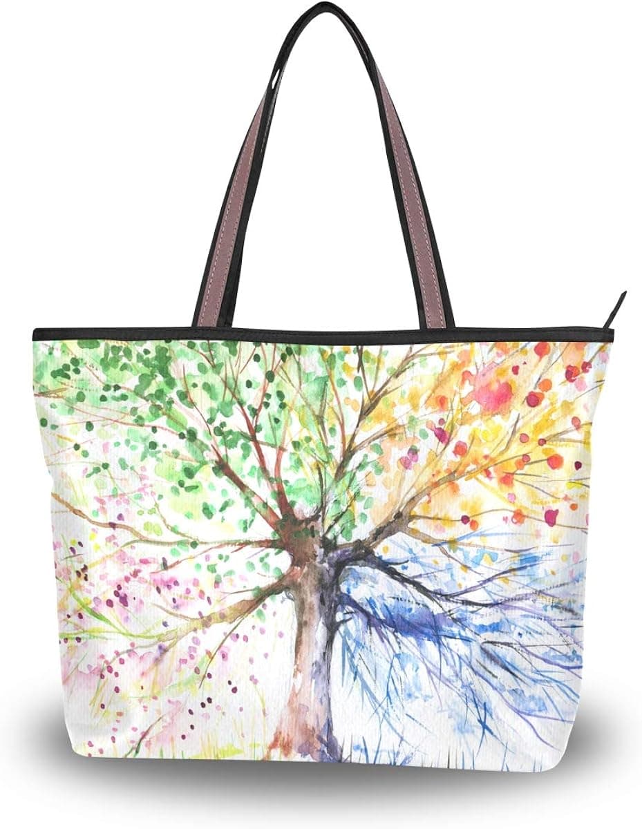 Zip Tote Bag Colorful Ethnic Tree Women's Handbags Shoulder Bags Satchel Purse
