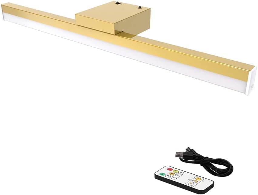 EAYOYAE Battery Operated Wireless Picture Light，Rechargeable 22inch Painting Display Light,Remote Control Wall Lights with Three Modes and Timing for Art Frame（Gold）