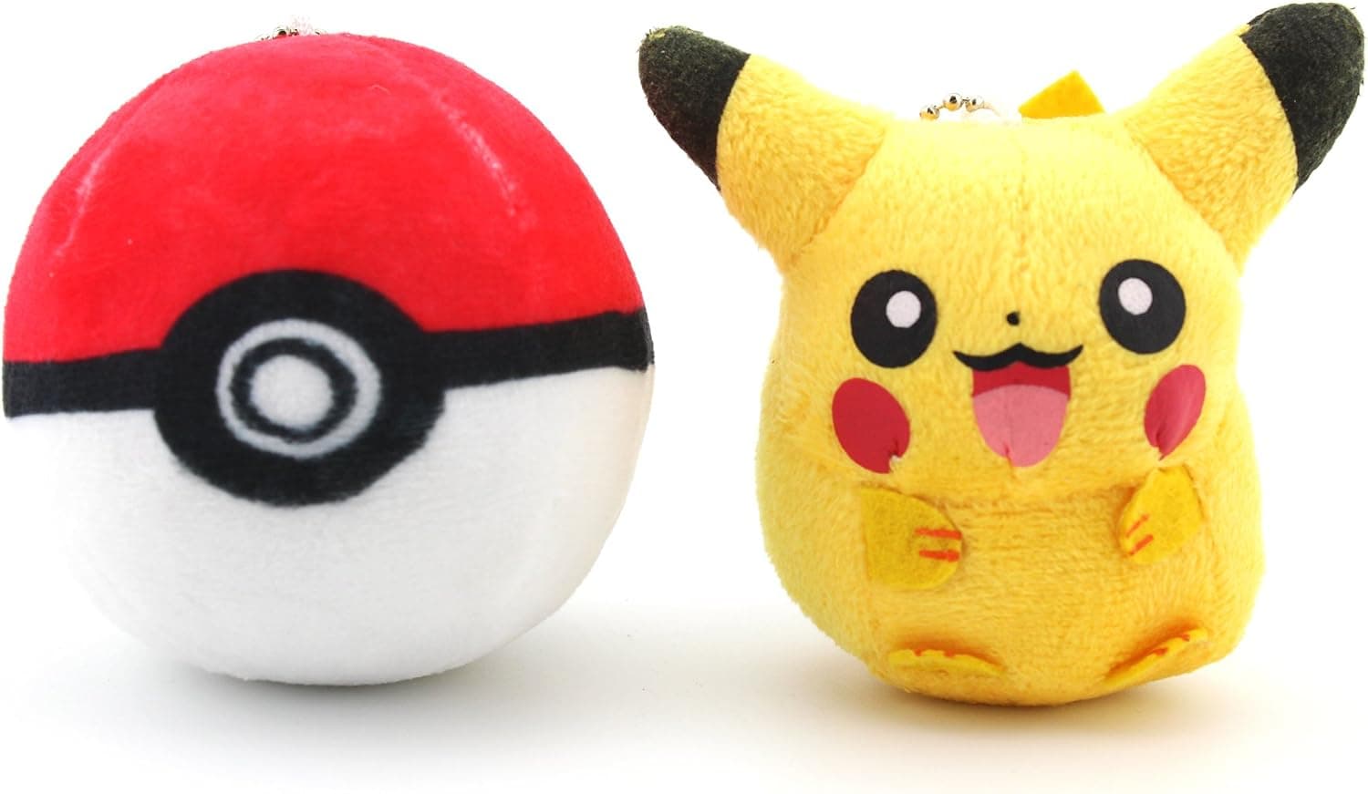 Finex Set of 2 Pokemon Yellow Plush Male Pikachu & Pokeball Beaded Chain Keychain Hanging Ornaments