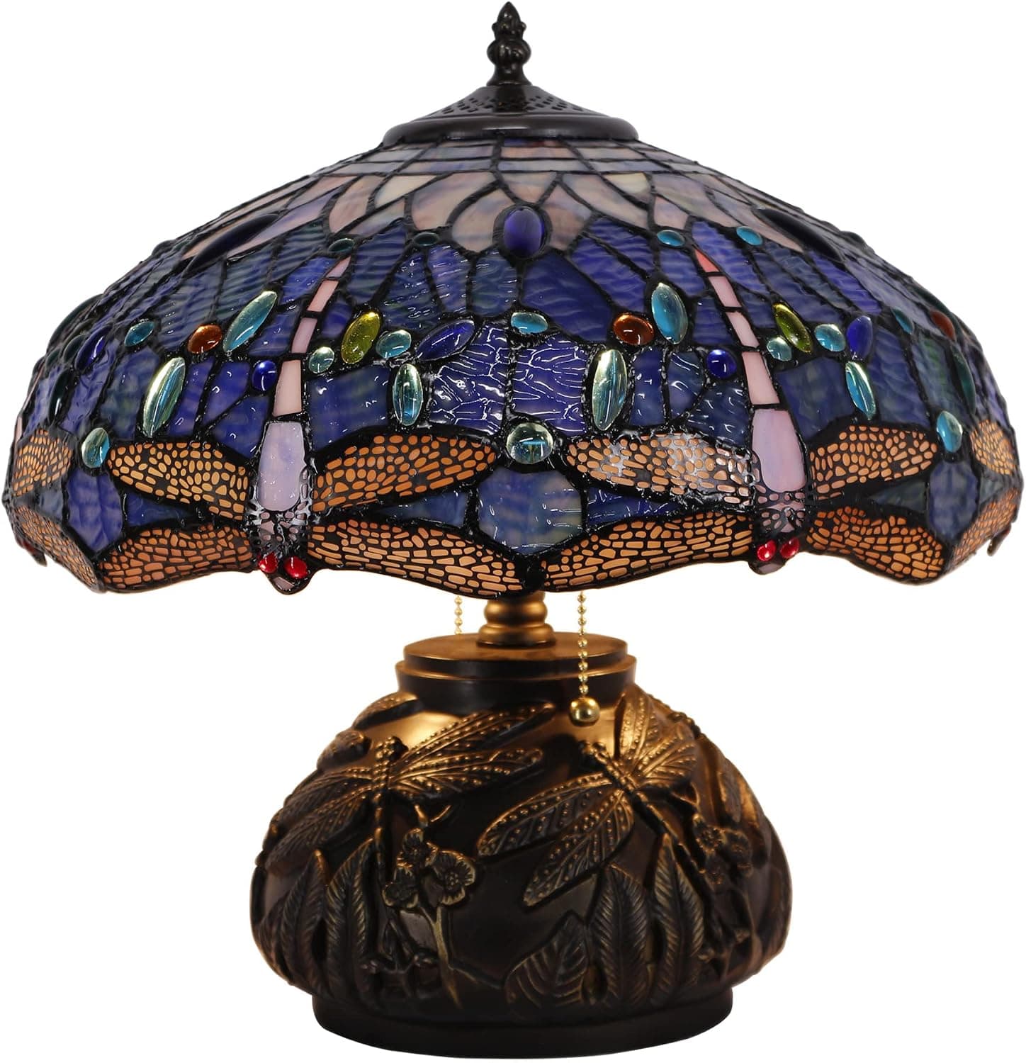 WERFACTORY Tiffany lamp Sea Blue Stained Glass Dragonfly 16 Inch Table Lamp Decor Living Room, Bedroom Home Office S631 Series