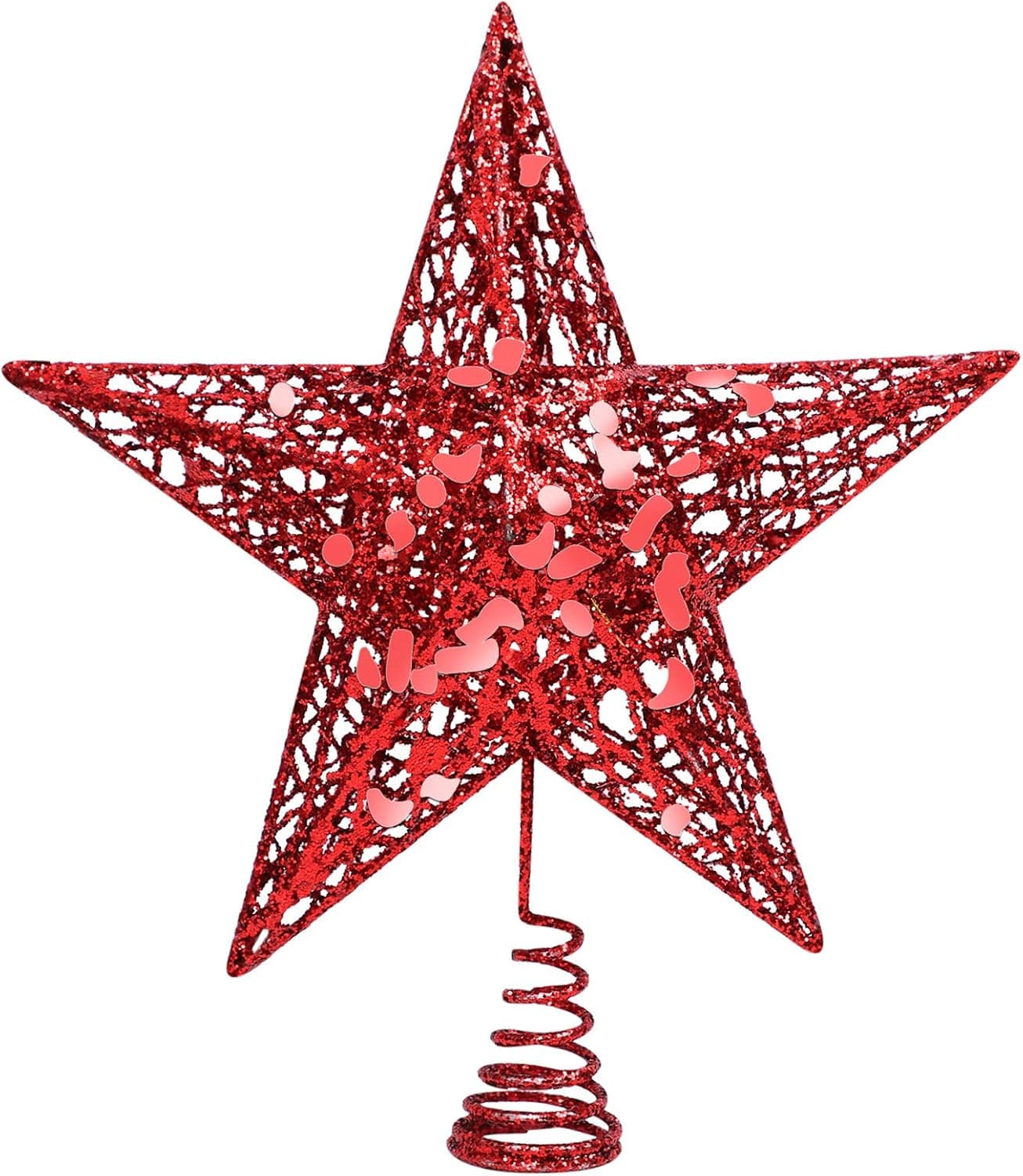 URATOT Glittered Christmas Tree Topper Metal Christmas Treetop Hallow Wire Star Topper for Christmas Home Decoration (10 inches, Red)