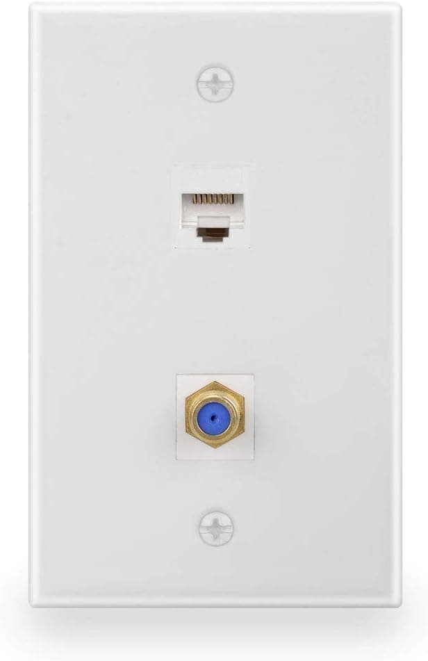 BATIGE 1 GANG Cable TV Coax F Type Port Keystone And RJ45 Cat6 Ethernet Port Wall Plate (1 F-Type & 1 CAT6)