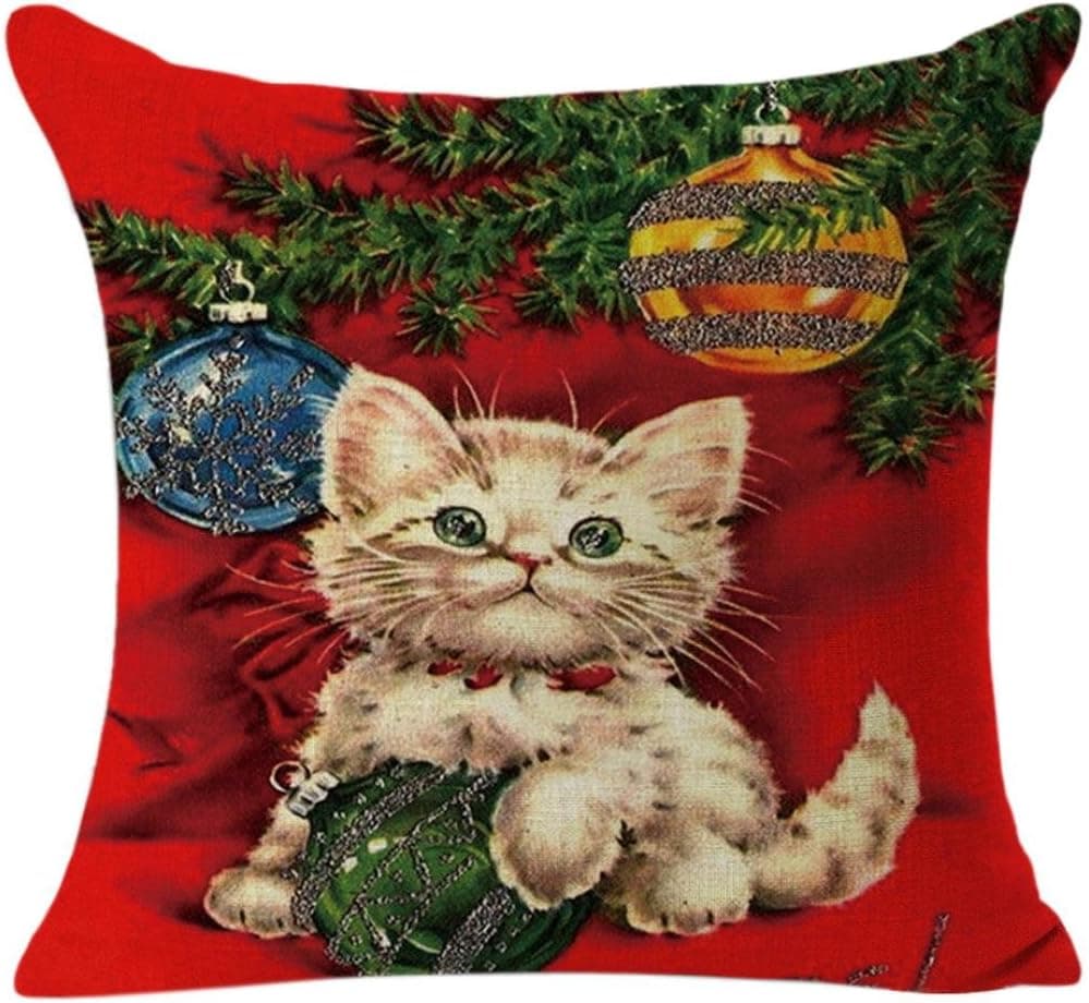 Christmas Pillow Case,Beautyvan Christmas Linen Square Throw Flax Pillow Case Decorative Cushion Pillow Cover (C)