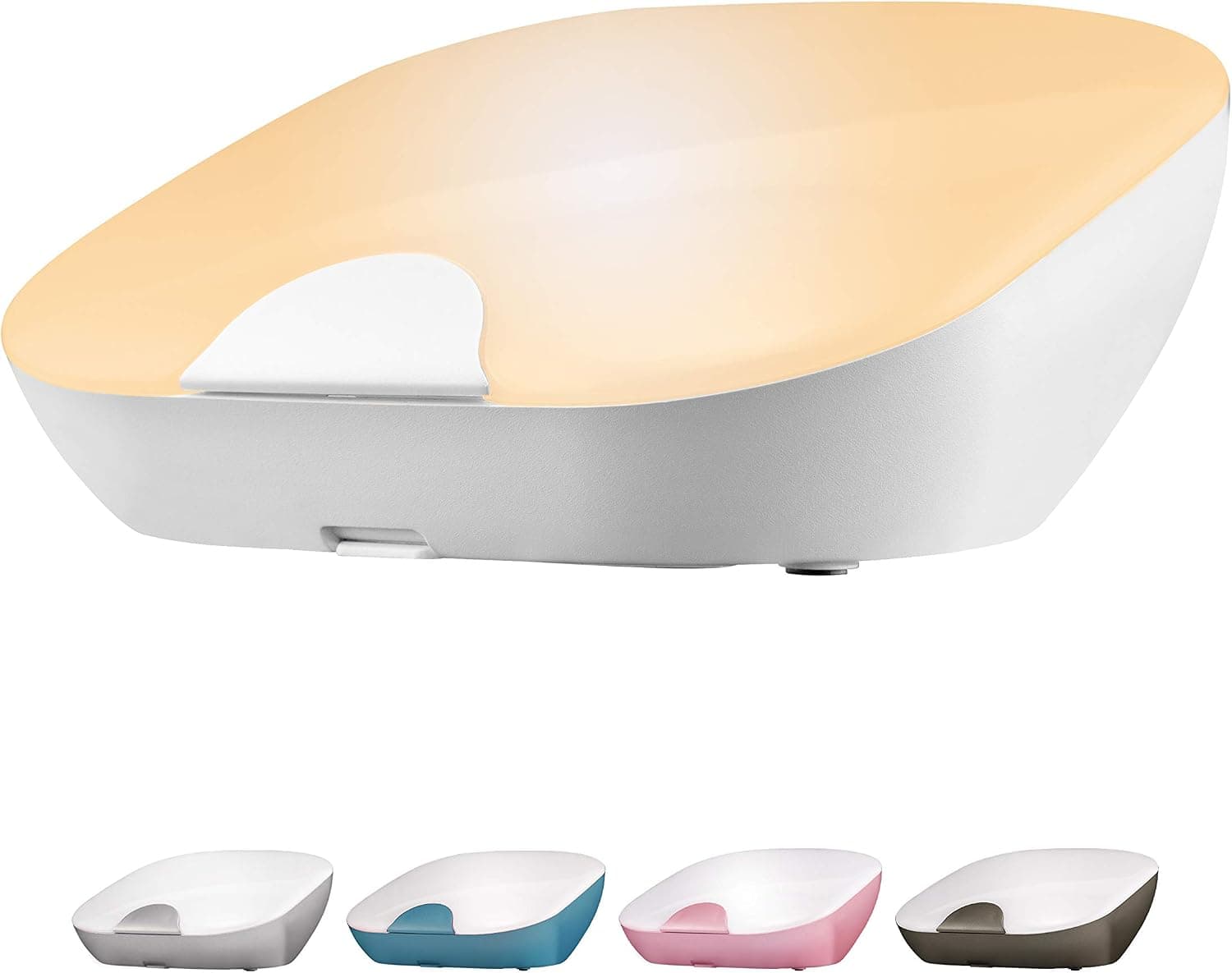 Enbrighten Finish Glow, LED Tabletop SleepLite, Night, Touch Sensor, Dimmable, Amber Sleep Light, Battery Operated, Bedside Lamp, Ideal for Bedroom, Nursery, Bathroom, Office, Desk, White, 48597
