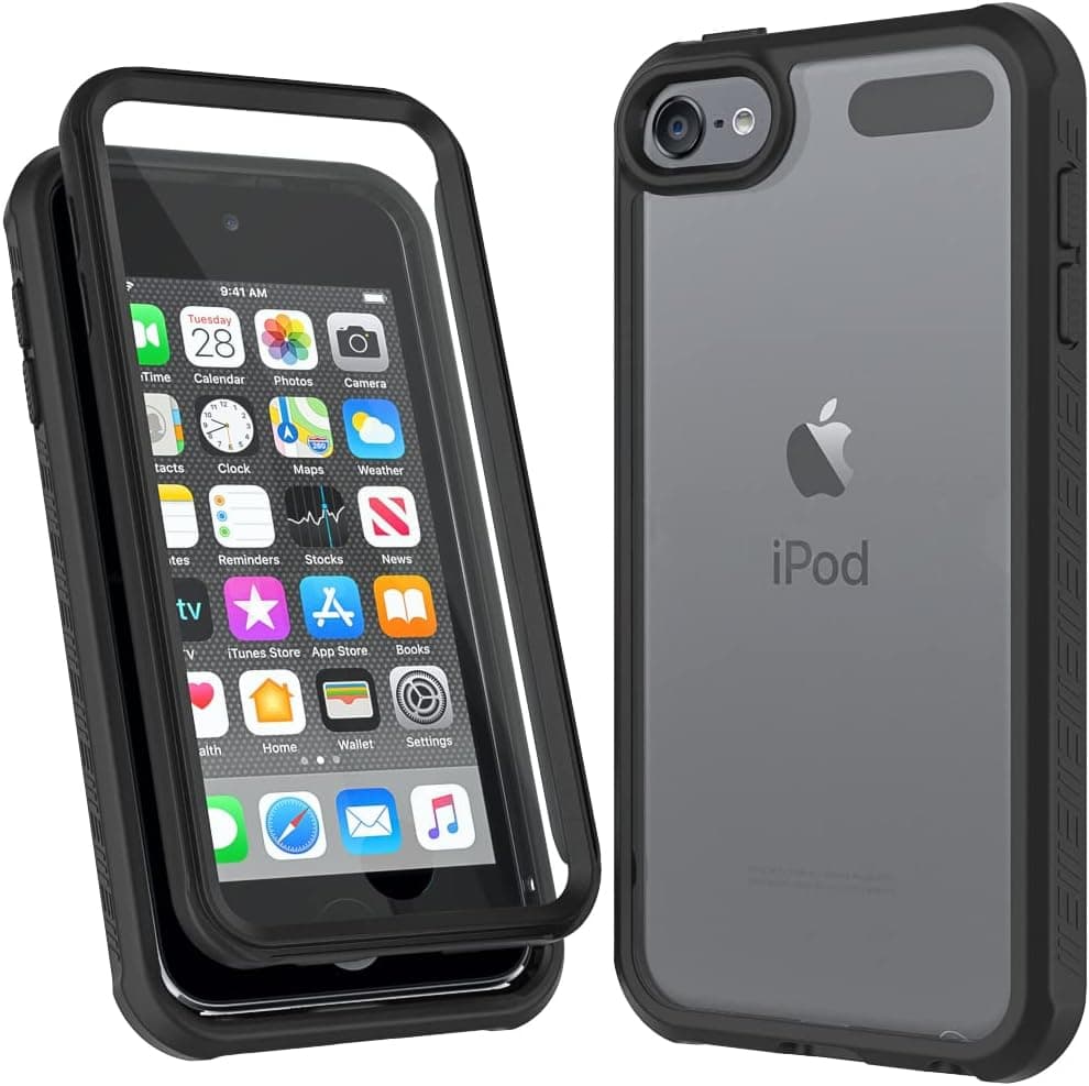 Puxicu iPod Case Compatible with iPod Touch 7th & 6th & 5th Generation,Build in Screen Protector,Heavy Duty Shock Resistant Hybrid Rugged Cover for iPod Touch-Black