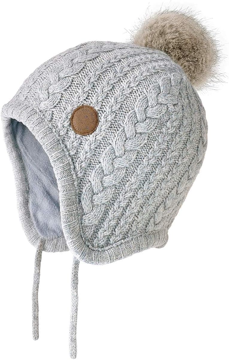 Somaler Toddler Baby Boys Girls Winter Hat Kids Ear Flap Warm Fleece Lined Knit Beanie Fur Pom Hat