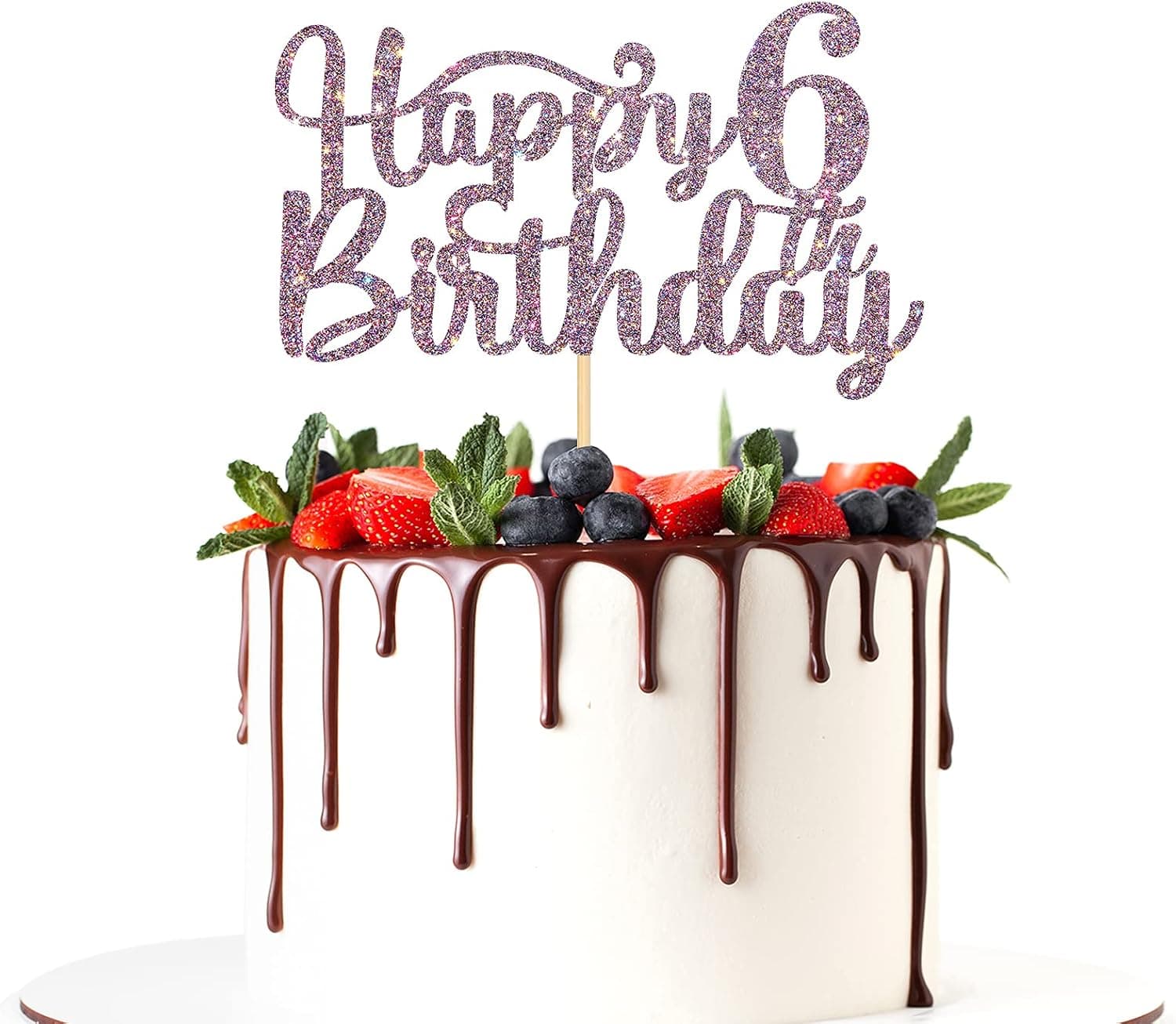 Halodete Glitter Happy 6th Birthday Cake Topper - 6th Birthday/Anniversary Party Supplies - Cheers to 6 Years Party Decoration Purple