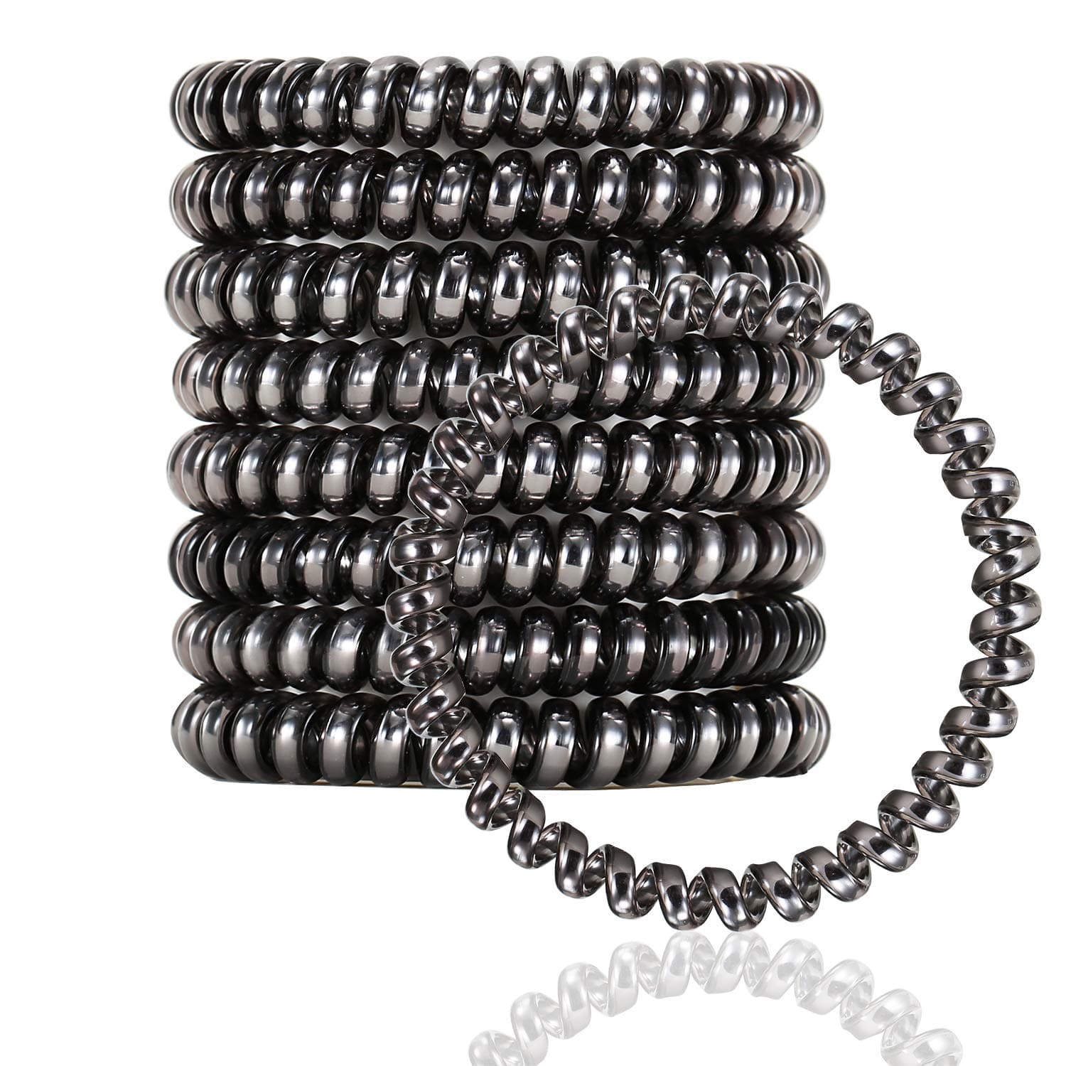 VEGOLS Spiral Hair Ties No Crease, Black Traceless Phone Coil Hair Ties, Elastic Telephone Cord Hair Ties Accessories for Women Girls - 8Pcs “ Fluorescent Series”
