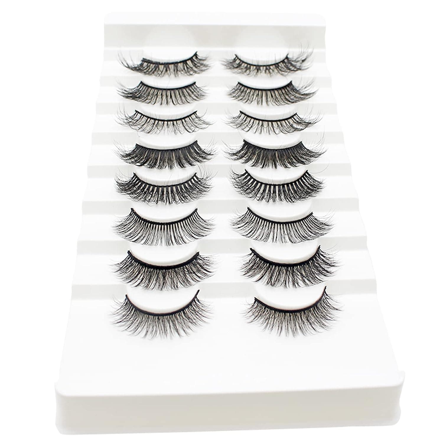 NAQASE 8 Pairs Fake Eyelashes Synthetic Fiber Material Strip Fake Eyelashes Natural Soft Extension Eyelashes Handmade Reusable Eyelashes(No Glue)