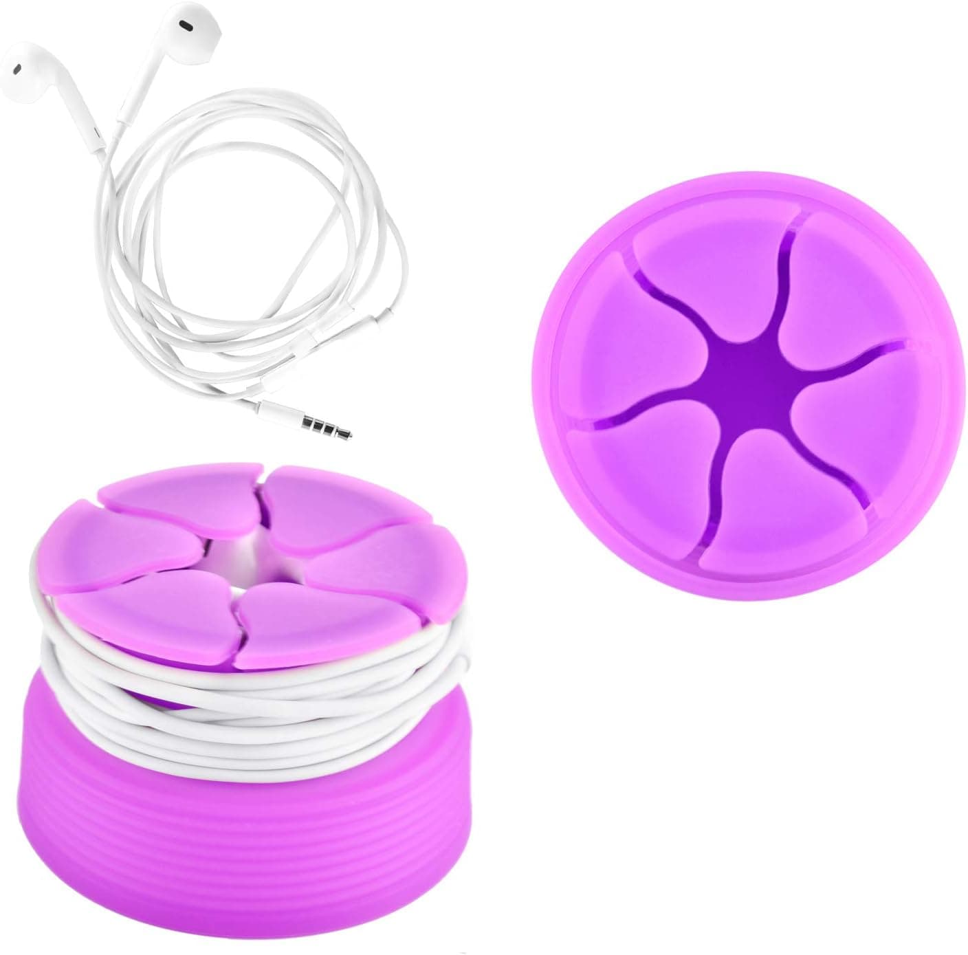 Newseego Earphone Earbud Storage Holder Case Soft Silicone Cable Winder Tangle-Free Wrap Portable Earbud Cord Box for AirPods-Purple