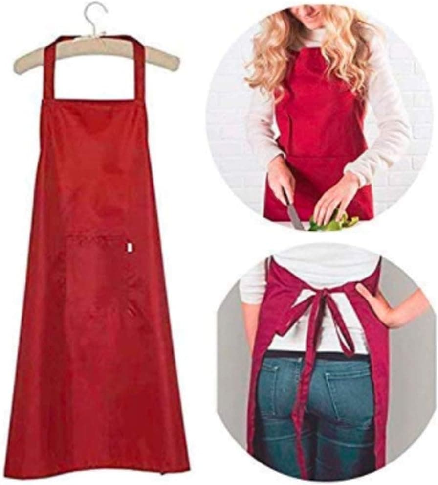 Home Waterproof Rubber Vinyl Apron - Best for Staying Dry When Dishwashing, Lab Work, Butcher, Dog Grooming, Cleaning Fish - Industrial Chemical Resistant Plastic,Woman waterproof apron（Red)