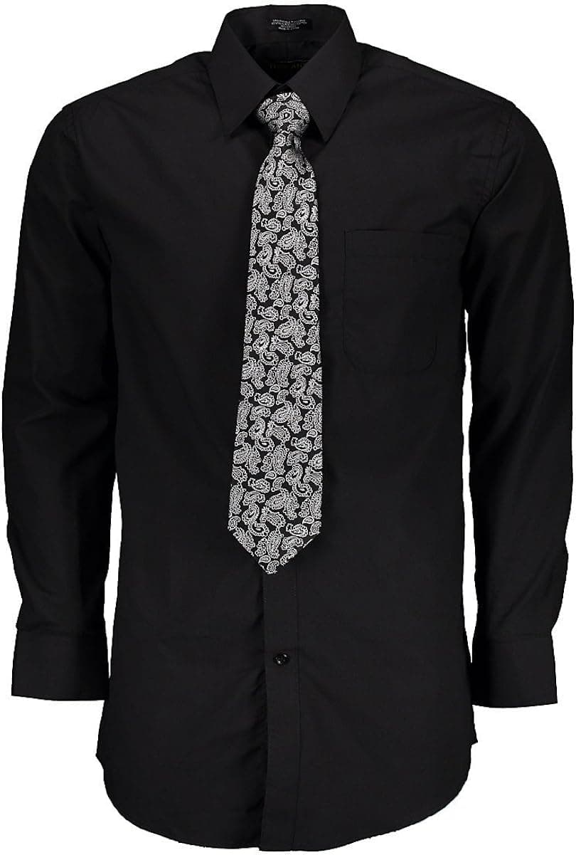 Men's Solid Long Sleeve Button Down Dress Shirt Tie Combo Set