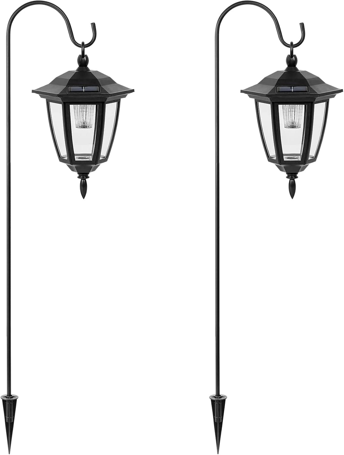 Viewsun 34 Inch Solar Hanging Lights, Shepherd Hook Lights with 2 Shepherd Hooks Waterproof Outdoor Decorative Solar Lantern Lights for Garden Decor, Patio, Backyard, Pathway, 2 Pack