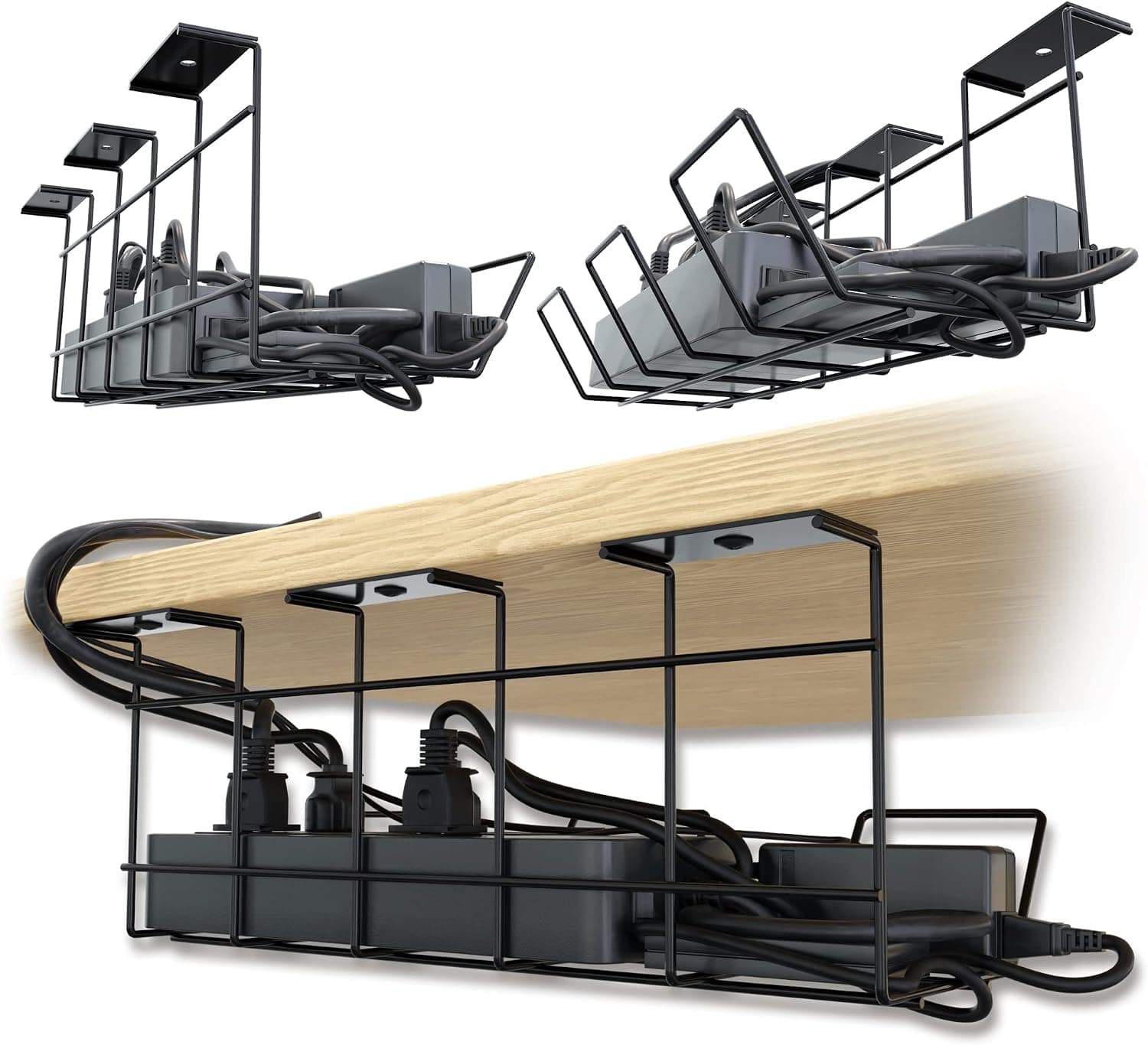 Under Desk Computer Cable Management Tray - Sturdy Wire Design for Offices and Homes - Powder Coated and Constructed from Carbon Steel with A Matte Black Color - Secure Screw Mount Installation