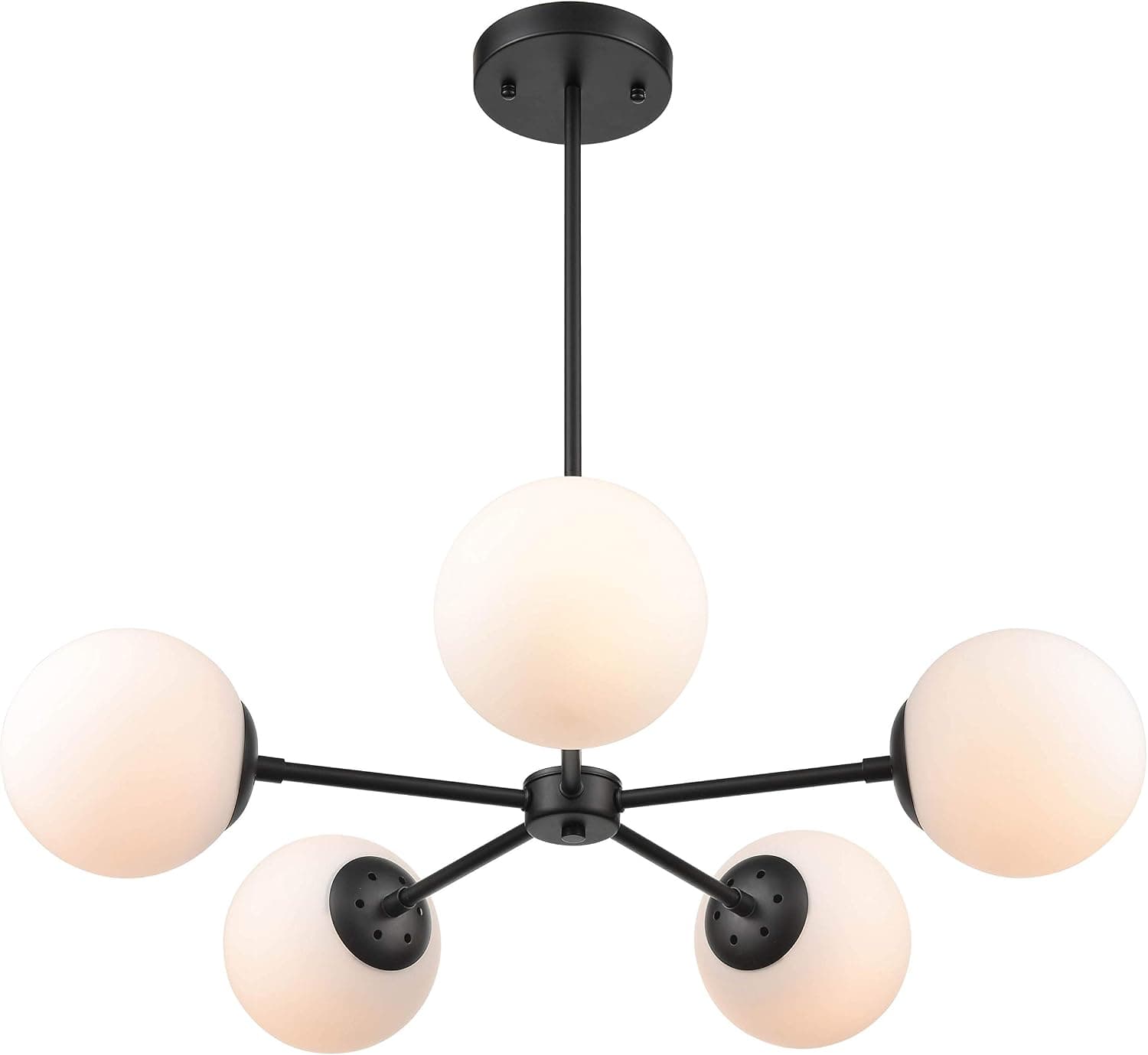 Light Society Grammercy 5-Light Chandelier Pendant, Black with Frost White Glass Globes, Classic Mid Century Modern Lighting Fixture (LS-C228-BK-WH)